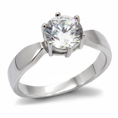 TK071 - High polished (no plating) Stainless Steel Ring with AAA Grade CZ  in Clear