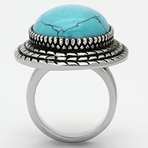 TK1022 - High polished (no plating) Stainless Steel Ring with Semi-Precious Turquoise in Sea Blue