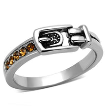 Load image into Gallery viewer, TK1079 - High polished (no plating) Stainless Steel Ring with Top Grade Crystal  in Smoked Quartz