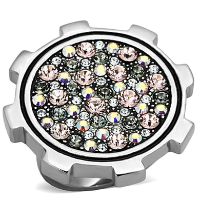 TK1113 - High polished (no plating) Stainless Steel Ring with Top Grade Crystal  in Multi Color