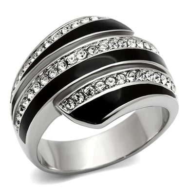 TK1134 - High polished (no plating) Stainless Steel Ring with Top Grade Crystal  in Clear