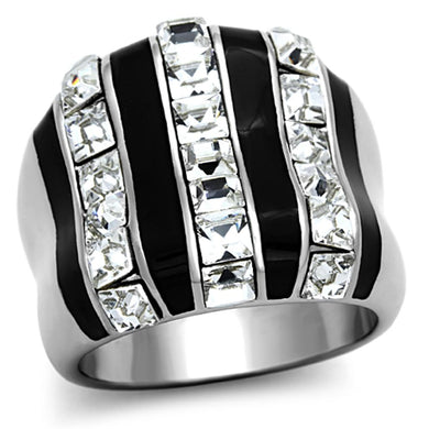 TK1213 - High polished (no plating) Stainless Steel Ring with Top Grade Crystal  in Clear