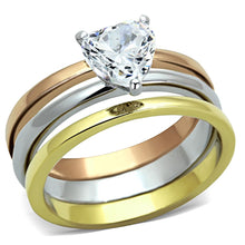 Load image into Gallery viewer, TK1274 - Three Tone (IP Gold & IP Rose Gold & High Polished) Stainless Steel Ring with AAA Grade CZ  in Clear
