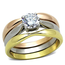 Load image into Gallery viewer, TK1278 - Three Tone (IP Gold & IP Rose Gold & High Polished) Stainless Steel Ring with AAA Grade CZ  in Clear