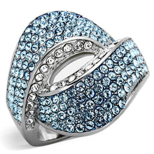 Load image into Gallery viewer, TK1303 - High polished (no plating) Stainless Steel Ring with Top Grade Crystal  in Sea Blue