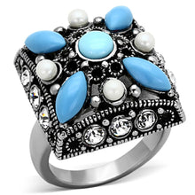 Load image into Gallery viewer, TK1309 - High polished (no plating) Stainless Steel Ring with Synthetic Turquoise in Sea Blue