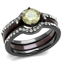 Load image into Gallery viewer, TK1346DC - IP Light Black (IP Gun) & IP Dark Brown (IP coffee) Stainless Steel Ring with AAA Grade CZ  in Citrine Yellow