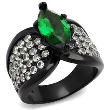 Load image into Gallery viewer, TK1548J - IP Black(Ion Plating) Stainless Steel Ring with Synthetic Synthetic Glass in Emerald