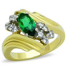 Load image into Gallery viewer, TK1566 - Two-Tone IP Gold (Ion Plating) Stainless Steel Ring with Synthetic Synthetic Glass in Emerald