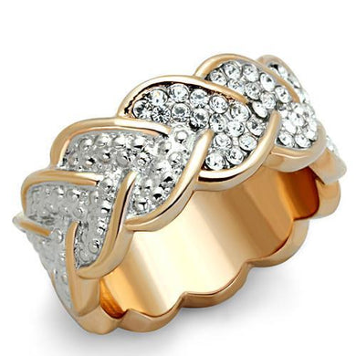 TK1691 - Two-Tone IP Rose Gold Stainless Steel Ring with Top Grade Crystal  in Clear