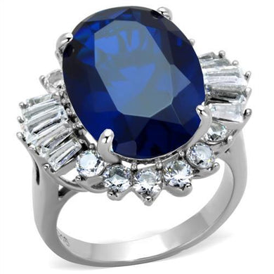 TK1872 - High polished (no plating) Stainless Steel Ring with Synthetic Spinel in London Blue