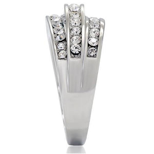 TK188 - High polished (no plating) Stainless Steel Ring with Top Grade Crystal  in Clear