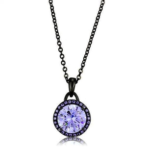 TK2525 - IP Black(Ion Plating) Stainless Steel Chain Pendant with AAA Grade CZ  in Light Amethyst