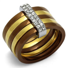 Load image into Gallery viewer, TK2601 - Three Tone (IP Gold & IP Light coffee & High Polished) Stainless Steel Ring with Top Grade Crystal  in Clear