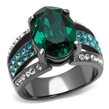 Load image into Gallery viewer, TK2759 - IP Light Black  (IP Gun) Stainless Steel Ring with Top Grade Crystal  in Emerald