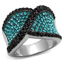 Load image into Gallery viewer, TK2764 - Two-Tone IP Black Stainless Steel Ring with Top Grade Crystal  in Blue Zircon
