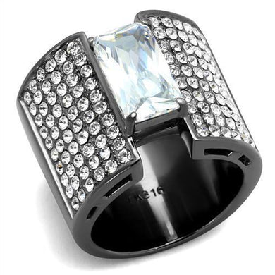 TK2798 - IP Light Black  (IP Gun) Stainless Steel Ring with AAA Grade CZ  in Clear