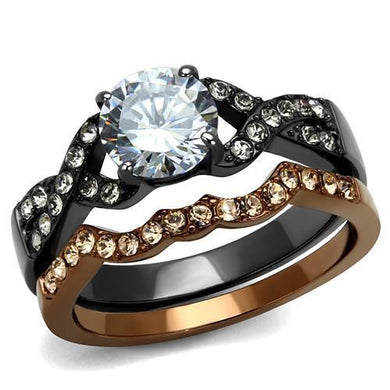 TK2958 - IP Light Black & IP Light coffee Stainless Steel Ring with AAA Grade CZ  in Clear