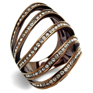 TK2985 - IP Coffee light Stainless Steel Ring with Top Grade Crystal  in Clear