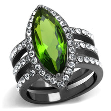 Load image into Gallery viewer, TK2989 - IP Light Black  (IP Gun) Stainless Steel Ring with Synthetic Synthetic Glass in Peridot