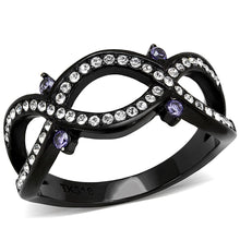 Load image into Gallery viewer, TK3047 - IP Black(Ion Plating) Stainless Steel Ring with AAA Grade CZ  in Amethyst