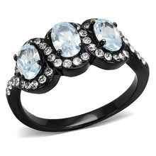 Load image into Gallery viewer, TK3050 - IP Black(Ion Plating) Stainless Steel Ring with AAA Grade CZ  in Sea Blue