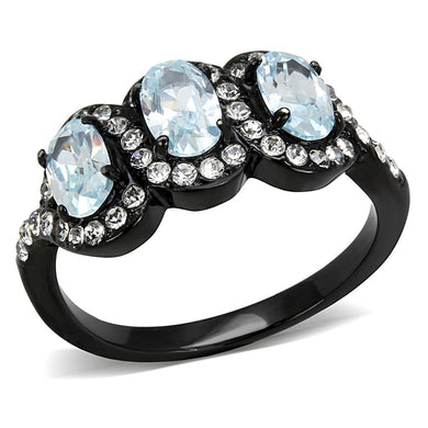 TK3050 - IP Black(Ion Plating) Stainless Steel Ring with AAA Grade CZ  in Sea Blue