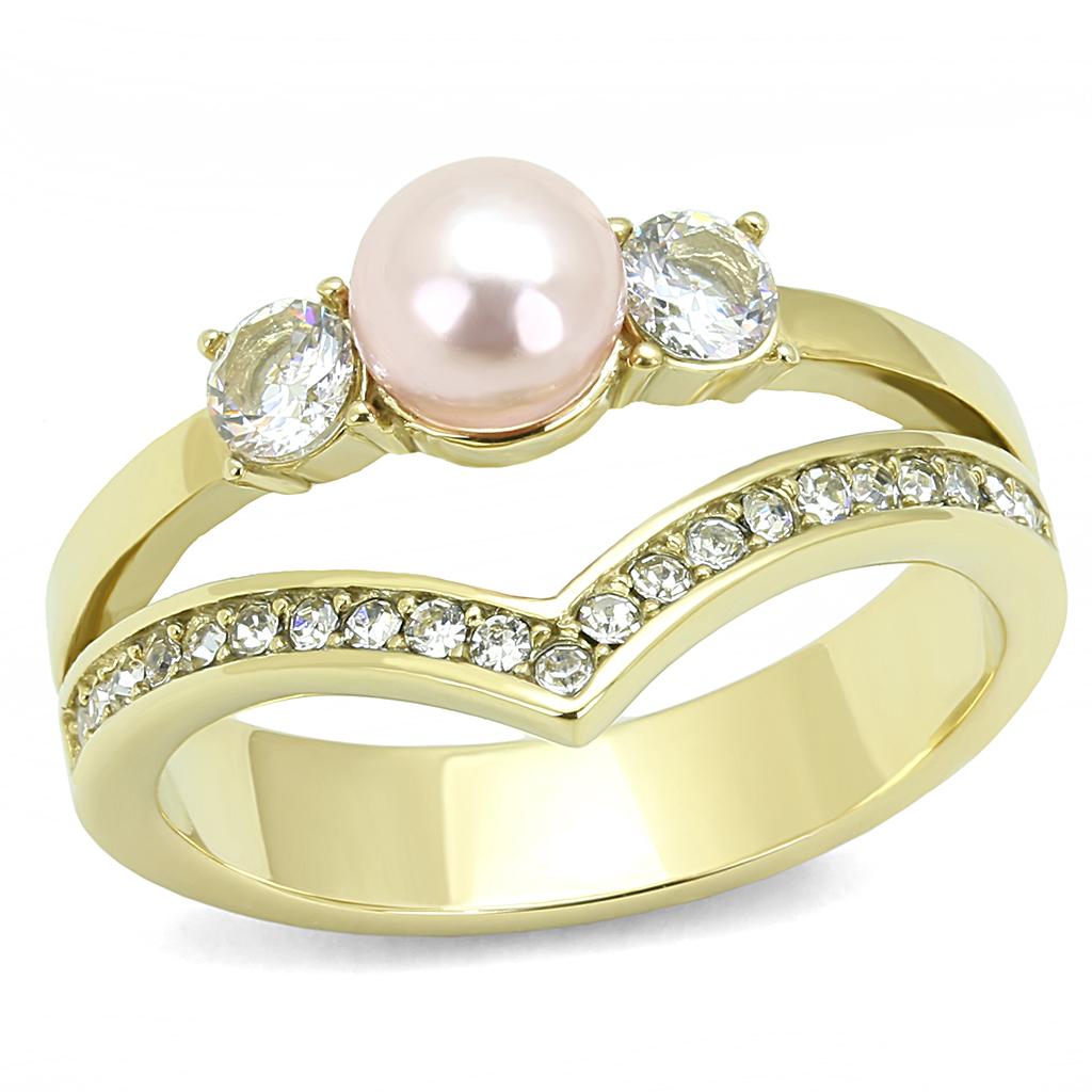TK3126 - IP Gold(Ion Plating) Stainless Steel Ring with Synthetic Pearl in Rose