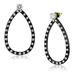 TK3215 - IP Gold+ IP Black (Ion Plating) Stainless Steel Earrings with AAA Grade CZ  in Clear