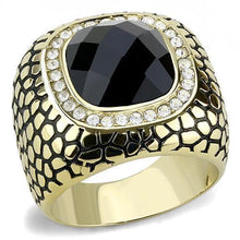 Load image into Gallery viewer, TK3221 - IP Gold(Ion Plating) Stainless Steel Ring with Synthetic Synthetic Glass in Jet