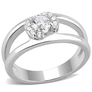 TK3245 - High polished (no plating) Stainless Steel Ring with AAA Grade CZ  in Clear