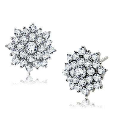 TK3490 - High polished (no plating) Stainless Steel Earrings with AAA Grade CZ  in Clear