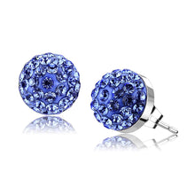 Load image into Gallery viewer, TK3550 - High polished (no plating) Stainless Steel Earrings with Top Grade Crystal  in Sapphire