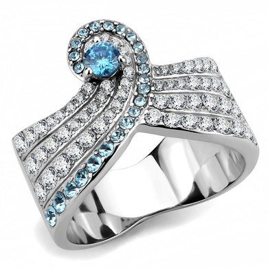 TK3572 - No Plating Stainless Steel Ring with AAA Grade CZ  in Sea Blue