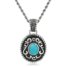 Load image into Gallery viewer, TK550 - High polished (no plating) Stainless Steel Necklace with Synthetic Turquoise in Sea Blue
