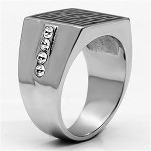 TK703 - High polished (no plating) Stainless Steel Ring with Top Grade Crystal  in Clear