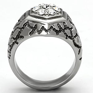 TK960 - High polished (no plating) Stainless Steel Ring with Top Grade Crystal  in Clear