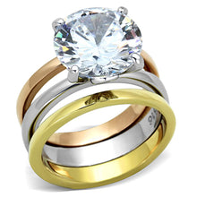 Load image into Gallery viewer, TK963 - Three Tone (IP Gold & IP Rose Gold & High Polished) Stainless Steel Ring with AAA Grade CZ  in Clear