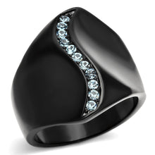 Load image into Gallery viewer, TK991 - IP Black(Ion Plating) Stainless Steel Ring with Top Grade Crystal  in Sea Blue