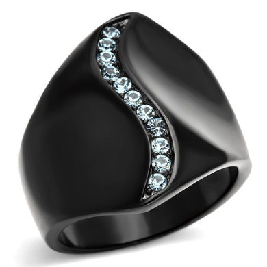 TK991 - IP Black(Ion Plating) Stainless Steel Ring with Top Grade Crystal  in Sea Blue