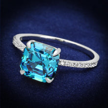 Load image into Gallery viewer, TS178 - Rhodium 925 Sterling Silver Ring with Cubic  in Sea Blue