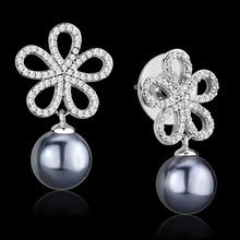 Load image into Gallery viewer, TS290 - Rhodium 925 Sterling Silver Earrings with Synthetic Pearl in Light Gray