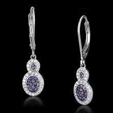 Load image into Gallery viewer, TS532 - Rhodium + Ruthenium 925 Sterling Silver Earrings with AAA Grade CZ  in Amethyst