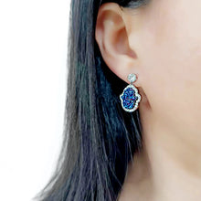 Load image into Gallery viewer, 3W1723E -  Imitation Rhodium+E-coating Brass Earring with Druzy in Capri Blue