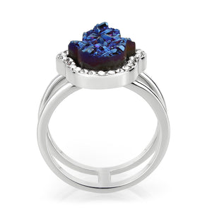 3W1723 -  Imitation Rhodium+E-coating Brass Ring with Druzy in Capri Blue