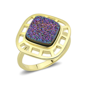 3W1724 - Flash Gold+E-coating Brass Ring with Druzy in Purple Series