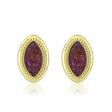 Load image into Gallery viewer, 3W1725E - Flash Gold+E-coating Brass Earring with Druzy in Amethyst