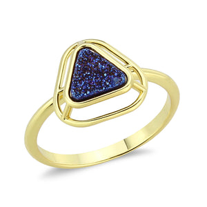 3W1726 - Flash Gold+E-coating Brass Ring with Druzy in Capri Blue