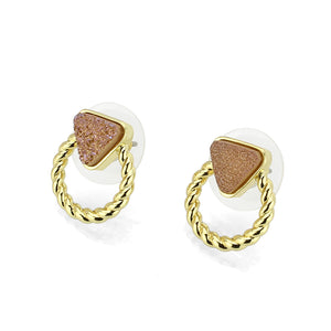 3W1727E - Flash Gold+E-coating Brass Earring with Druzy in Rose Gold
