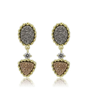 3W1728E - Flash Gold+E-coating Brass Earring with Druzy in MultiColor